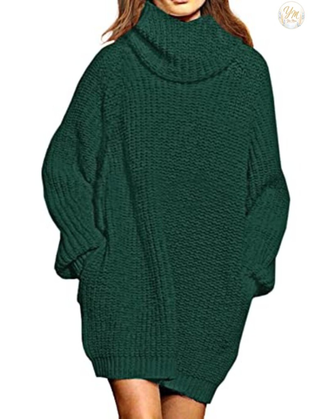 Oversized Turtleneck Long Sleeve Sweater Dress with Pockets Chunky Knit Pullover